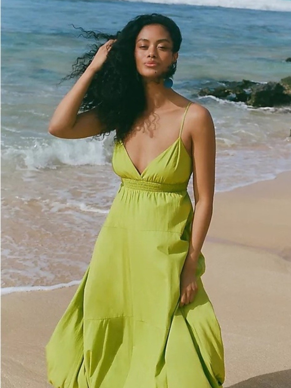 Anthropologie Lime Green Spaghetti Strap Sundress
